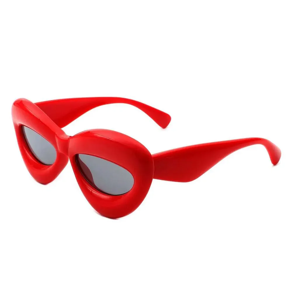 Irregular Chic Chunky Bloated Balloon Fashion Womens Red Cat Eye Sunglasses